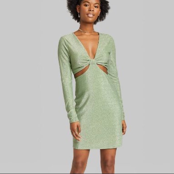 NWT Long Sleeve Cut Out Lurex Bodycon Dress - Wild Fable Green - Picture 5 of 8